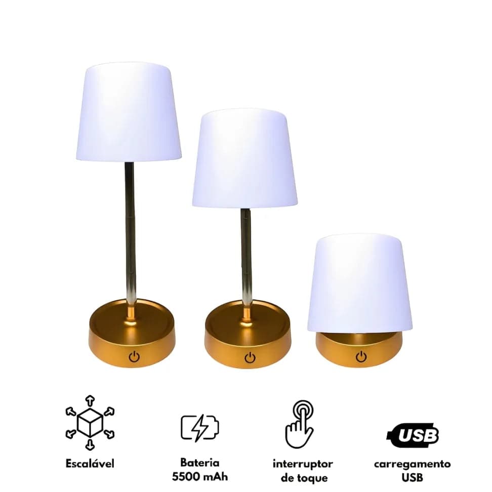 kit 2 Abajur LED Recarregável Retrátil - Lúmine
