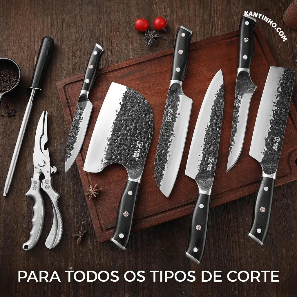 Kit Chef Nakiri Santoku 9 Peças com Tábua de Corte