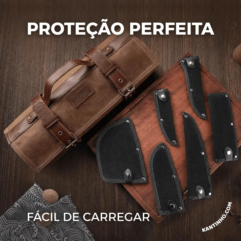 Kit Chef Nakiri Santoku 9 Peças com Tábua de Corte - Aço Carbono + Bolsa - Imagem 5