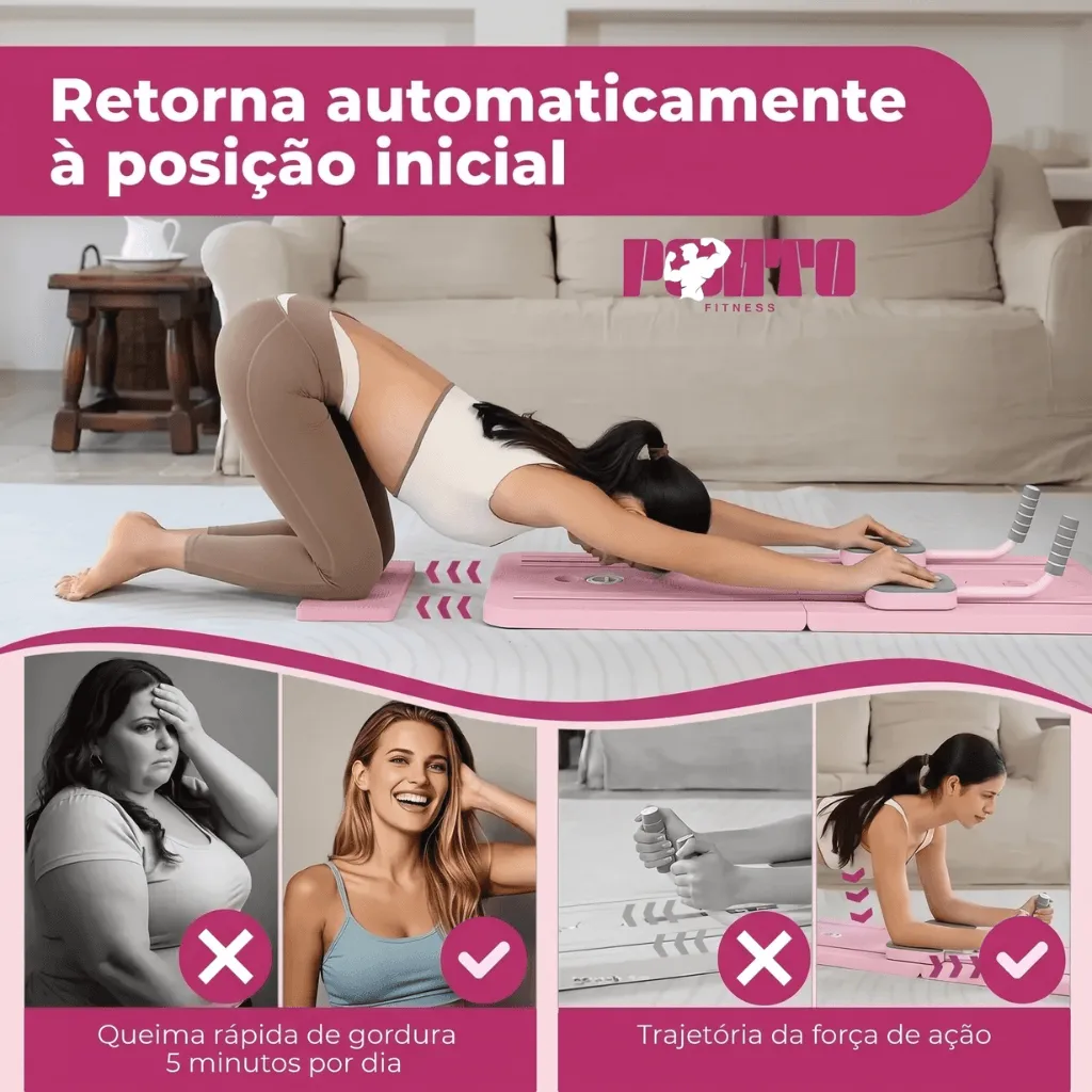 Kit Pilates 8 em 1 Dobrável para Treino Abdominal Core Braços e Pernas - Rosa - Imagem 3