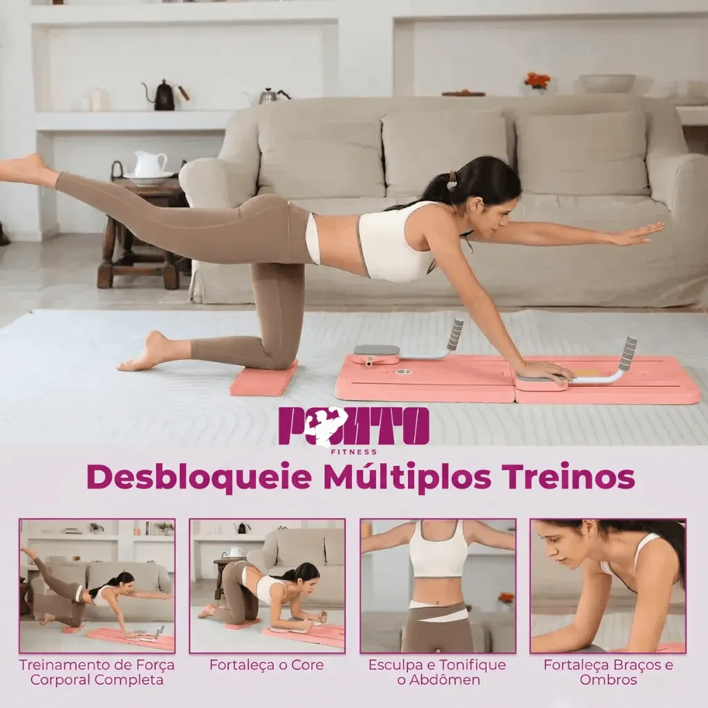 Kit Pilates 8 em 1 Dobrável para Treino Abdominal Core Braços e Pernas - Rosa - Imagem 4