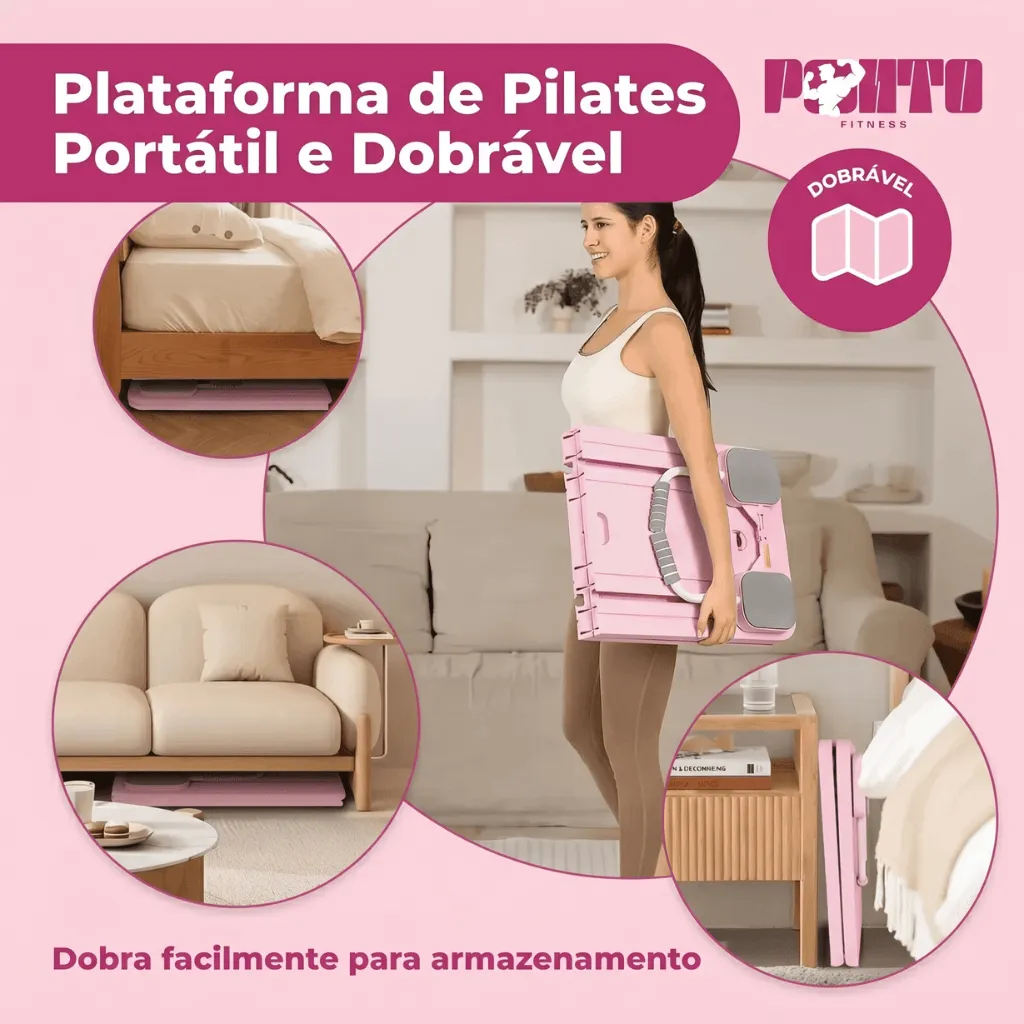 Kit Pilates 8 em 1 Dobrável para Treino Abdominal Core Braços e Pernas - Rosa - Imagem 5