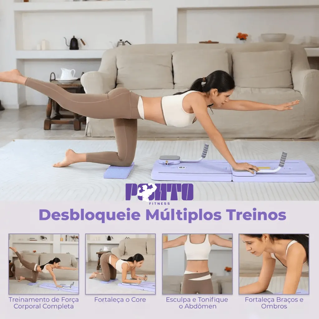 Kit Pilates 8 em 1 Dobrável para Treino Abdominal Core Braços e Pernas - Rosa - Imagem 10