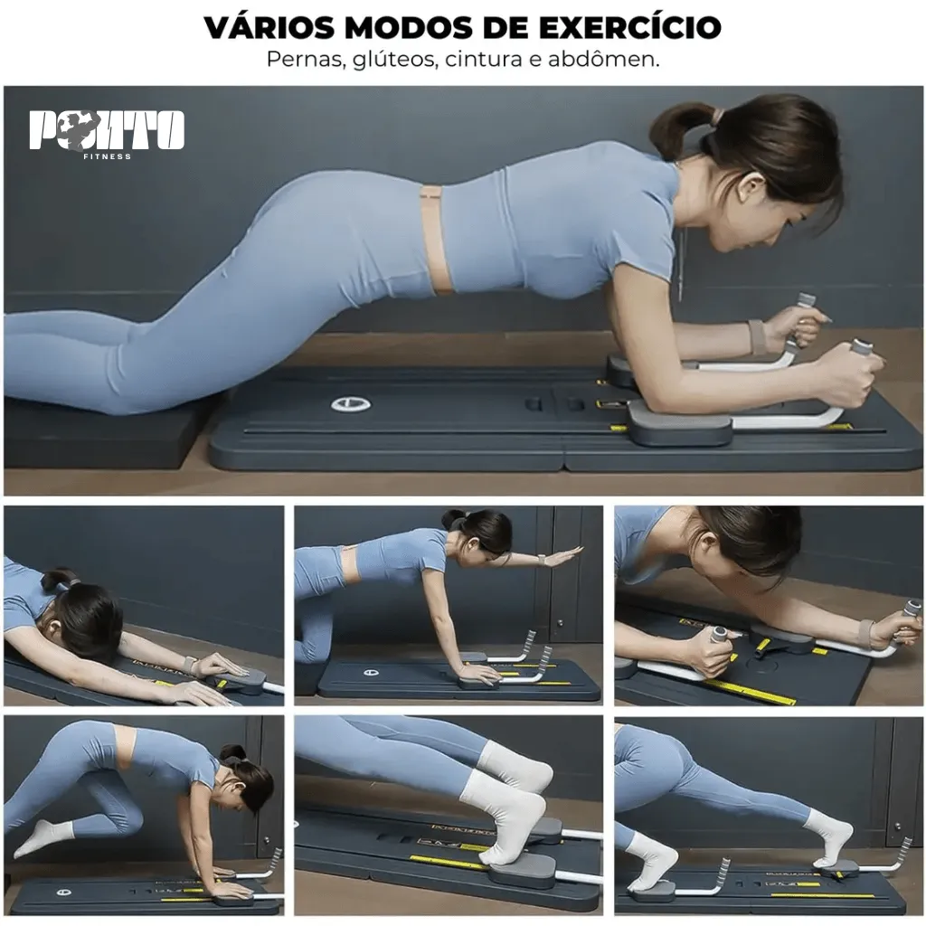 Kit Pilates 8 em 1 Dobrável para Treino Abdominal Core Braços e Pernas - Rosa - Imagem 18