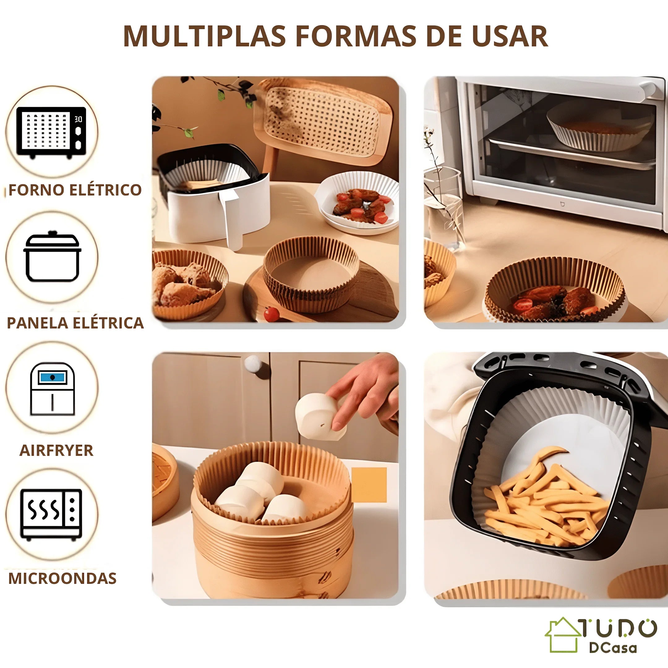 Formas de Papel Antiaderente Descartável para AirFryer