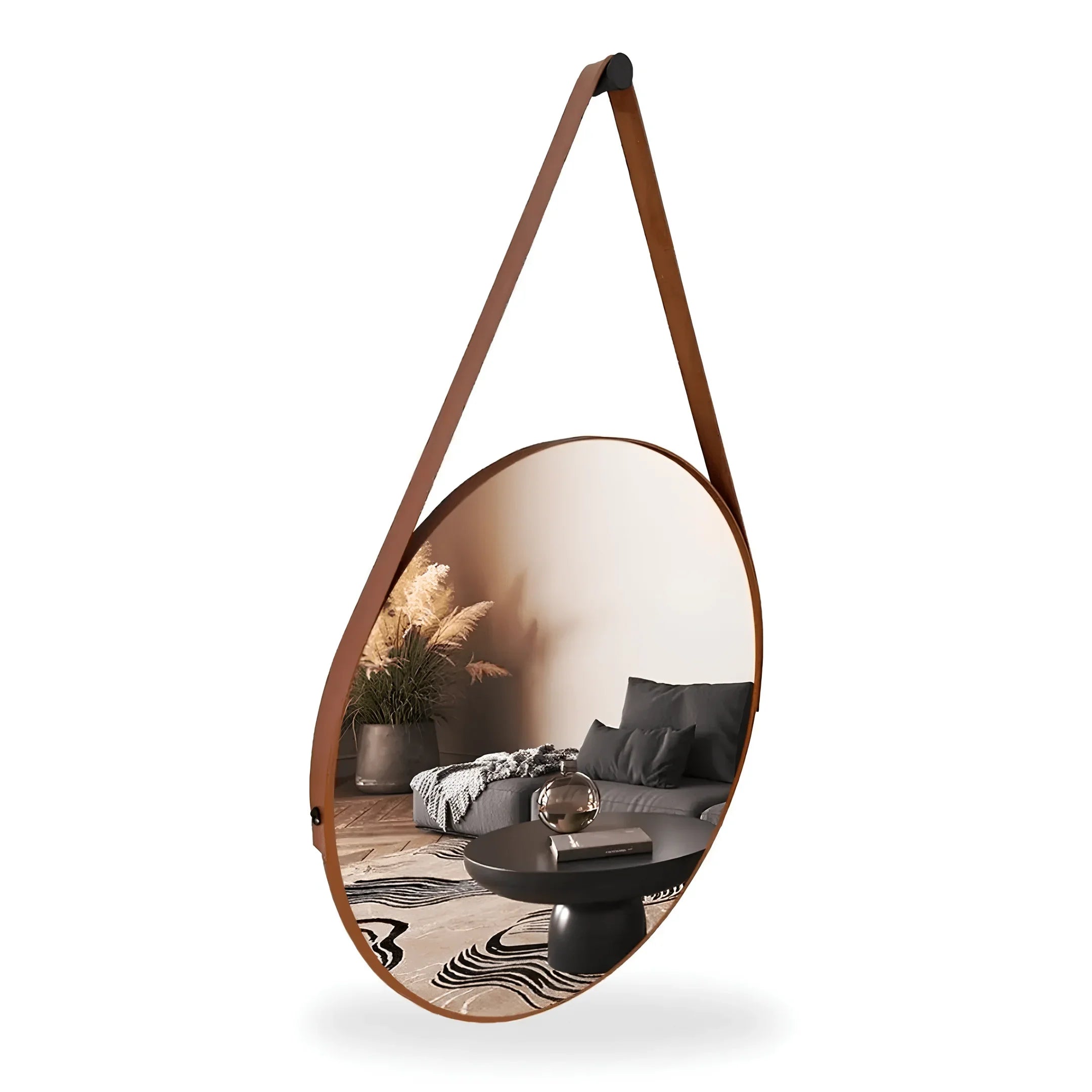 Espelho Redondo Decorativo Com Alça - 40 cm · Caramelo - Imagem 3