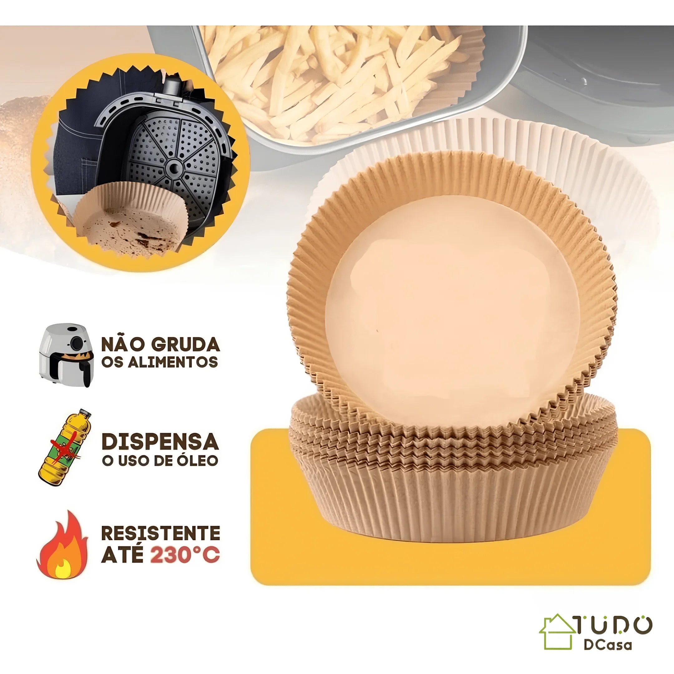 Formas de Papel Antiaderente Descartável para AirFryer - 50 unidades - Imagem 3
