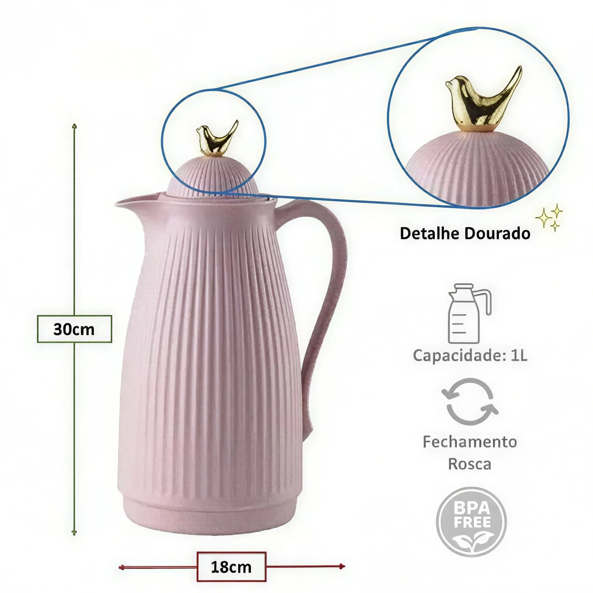 Garrafa Térmica - Coleção Bird - Rosa · 500 ml - Imagem 4