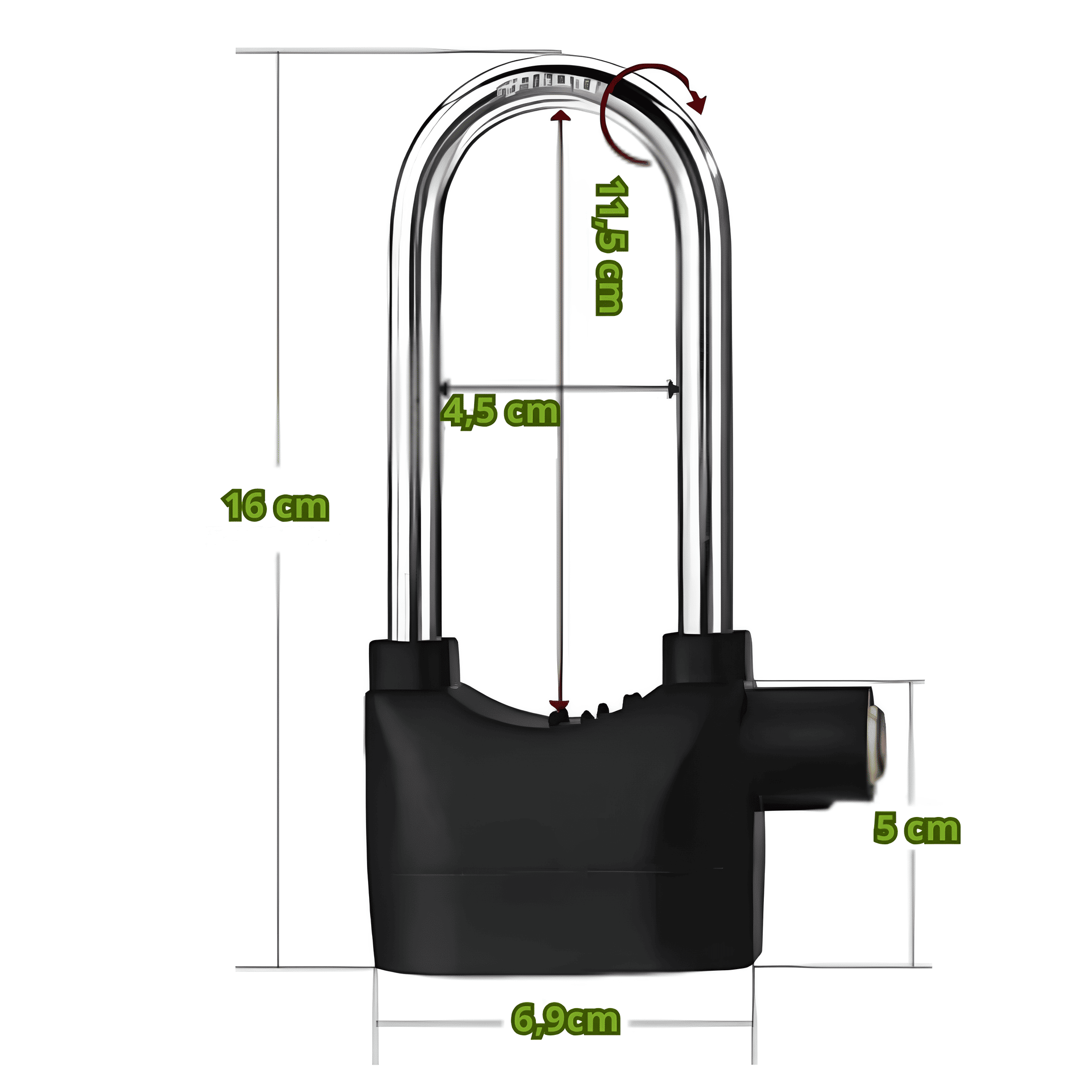 Cadeado Com Alarme Antifurto - Curto 10cm - Imagem 7