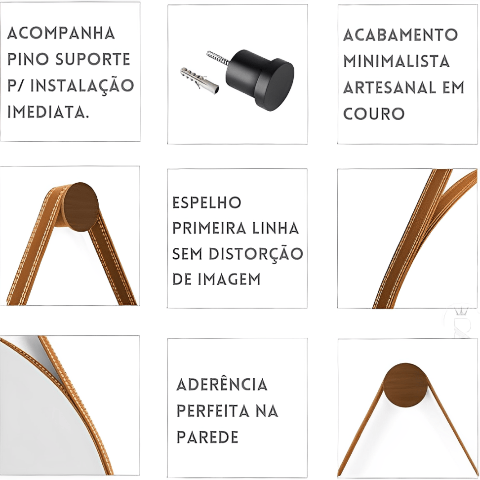 Espelho Redondo Decorativo Com Alça - 40 cm · Caramelo - Imagem 6