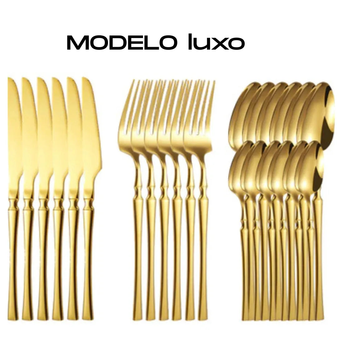 Faqueiro em Aço Inox - Coleção Noite Feliz - Dourado Luxo / 24 Peças - Imagem 10