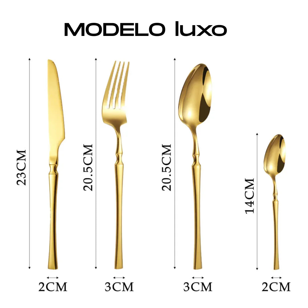 Faqueiro em Aço Inox - Coleção Noite Feliz - Dourado Luxo / 24 Peças - Imagem 11