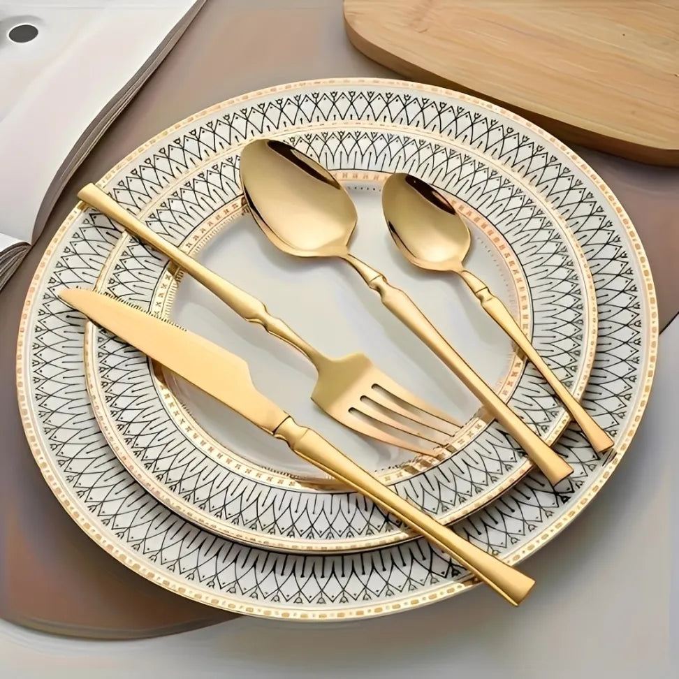 Faqueiro em Aço Inox - Coleção Noite Feliz - Dourado Luxo / 24 Peças - Imagem 3