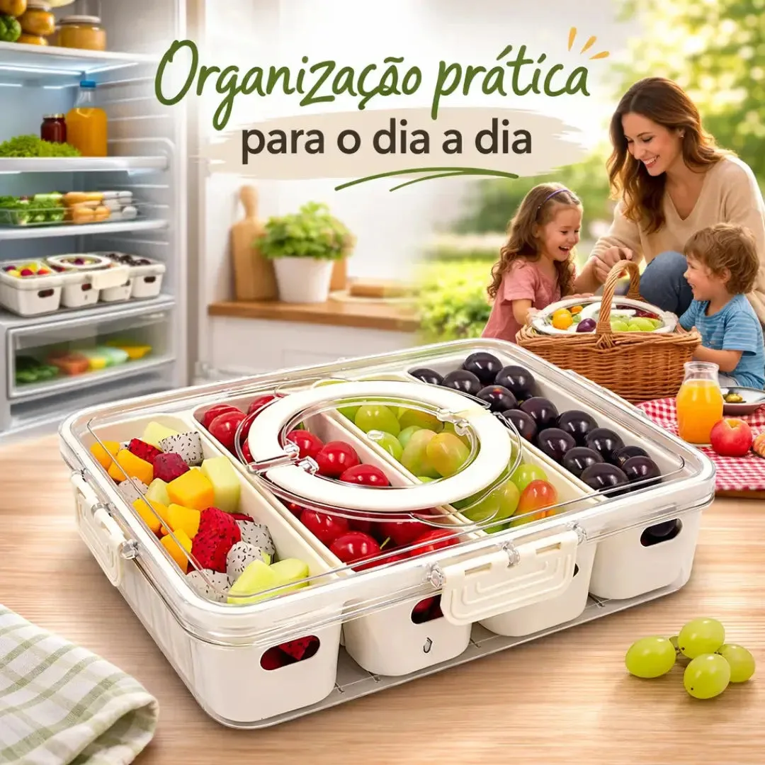 Organizador de geladeira com divisórias: pote hermético de 3,9 L com 4 divisórias e alça - 1 unidade - Imagem 1