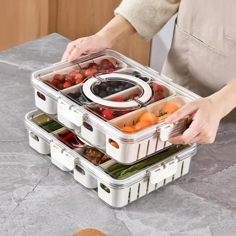 Organizador de geladeira com divisórias: pote hermético de 3,9 L com 4 divisórias e alça - 1 unidade - Imagem 2