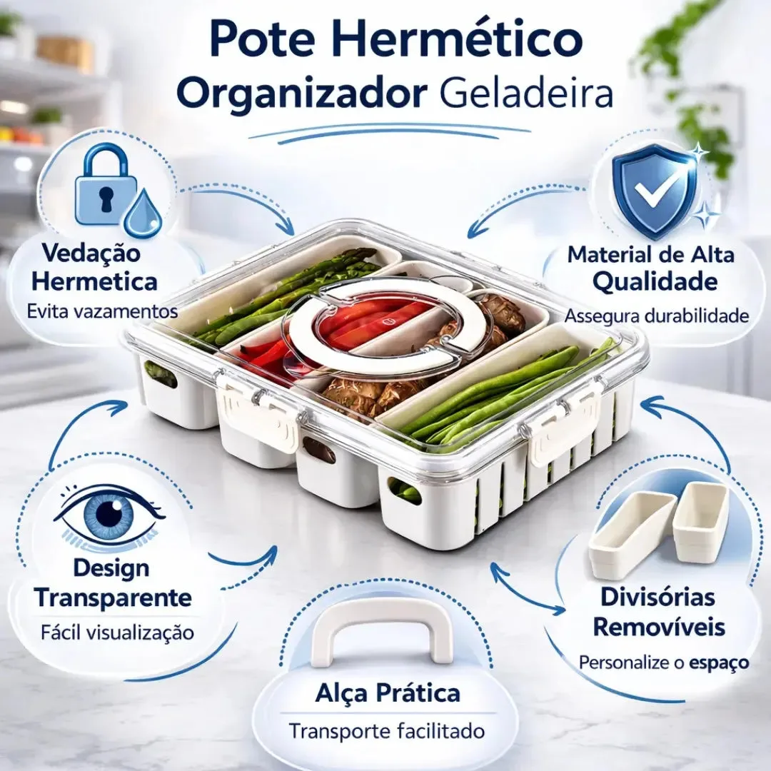 Organizador de geladeira com divisórias: pote hermético de 3,9 L com 4 divisórias e alça - 1 unidade - Imagem 4