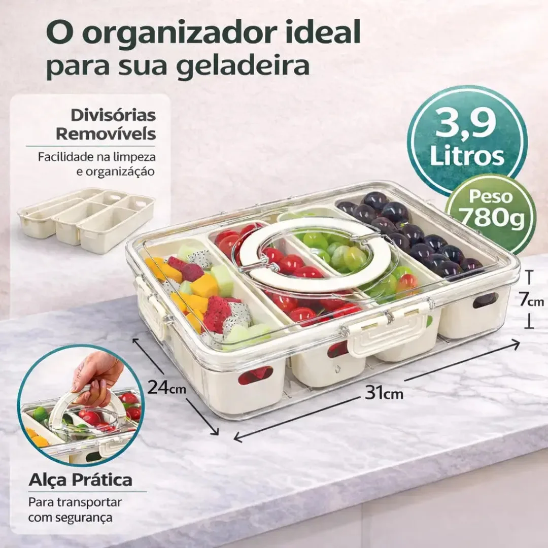 Organizador de geladeira com divisórias: pote hermético de 3,9 L com 4 divisórias e alça - 1 unidade - Imagem 5