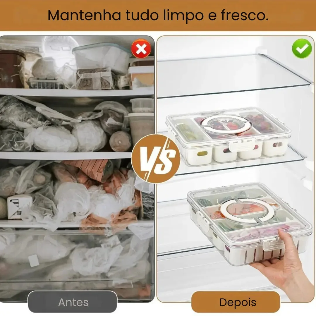 Organizador de geladeira com divisórias: pote hermético de 3,9 L com 4 divisórias e alça - 1 unidade - Imagem 7