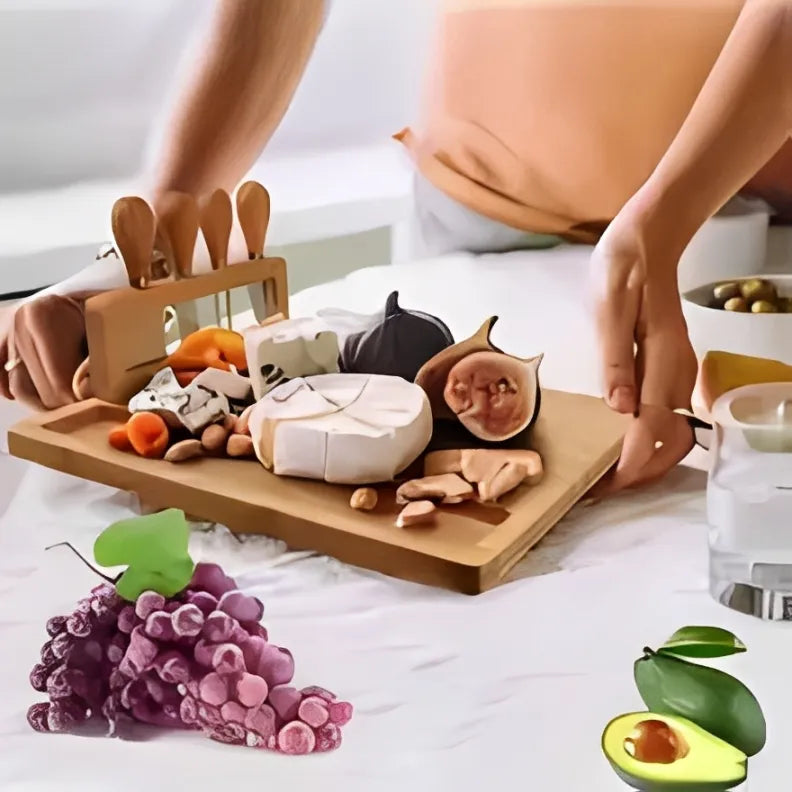 Tábua de Queijos e Frios + Kit Espátulas - Coleção Noite Réveillon
