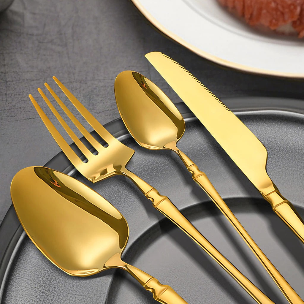 Faqueiro em Aço Inox - Coleção Noite Feliz - Dourado Luxo / 24 Peças - Imagem 12